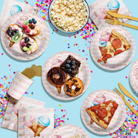 She's Been Scooped Up Ice Cream Bridal Shower Party Supplies 64 Piece Tableware Set Includes Large 9" Paper Plates Dessert Plates, Cups and Napkins Kit for 16