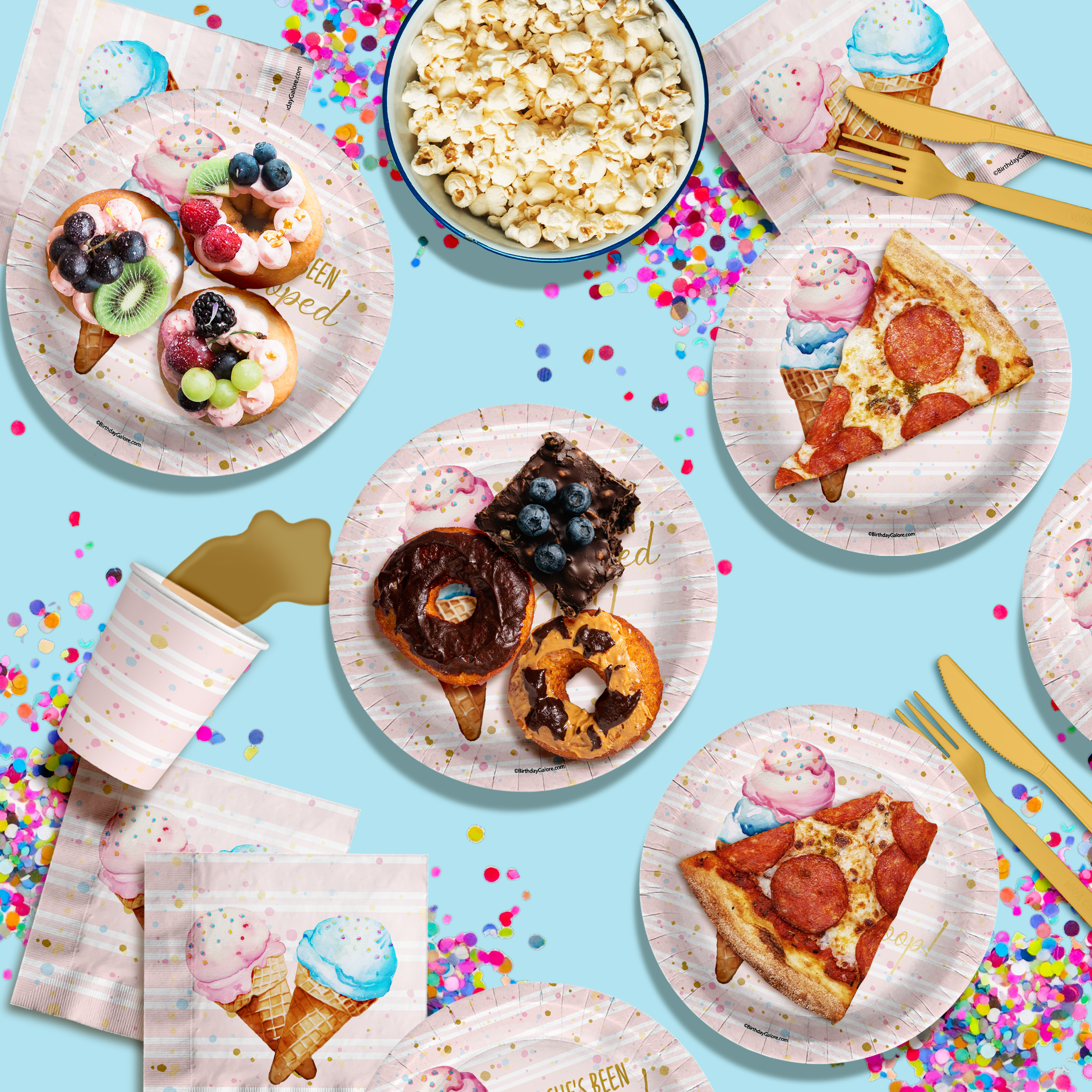She's Been Scooped Up Ice Cream Bridal Shower Party Supplies 64 Piece Tableware Set Includes Large 9" Paper Plates Dessert Plates, Cups and Napkins Kit for 16