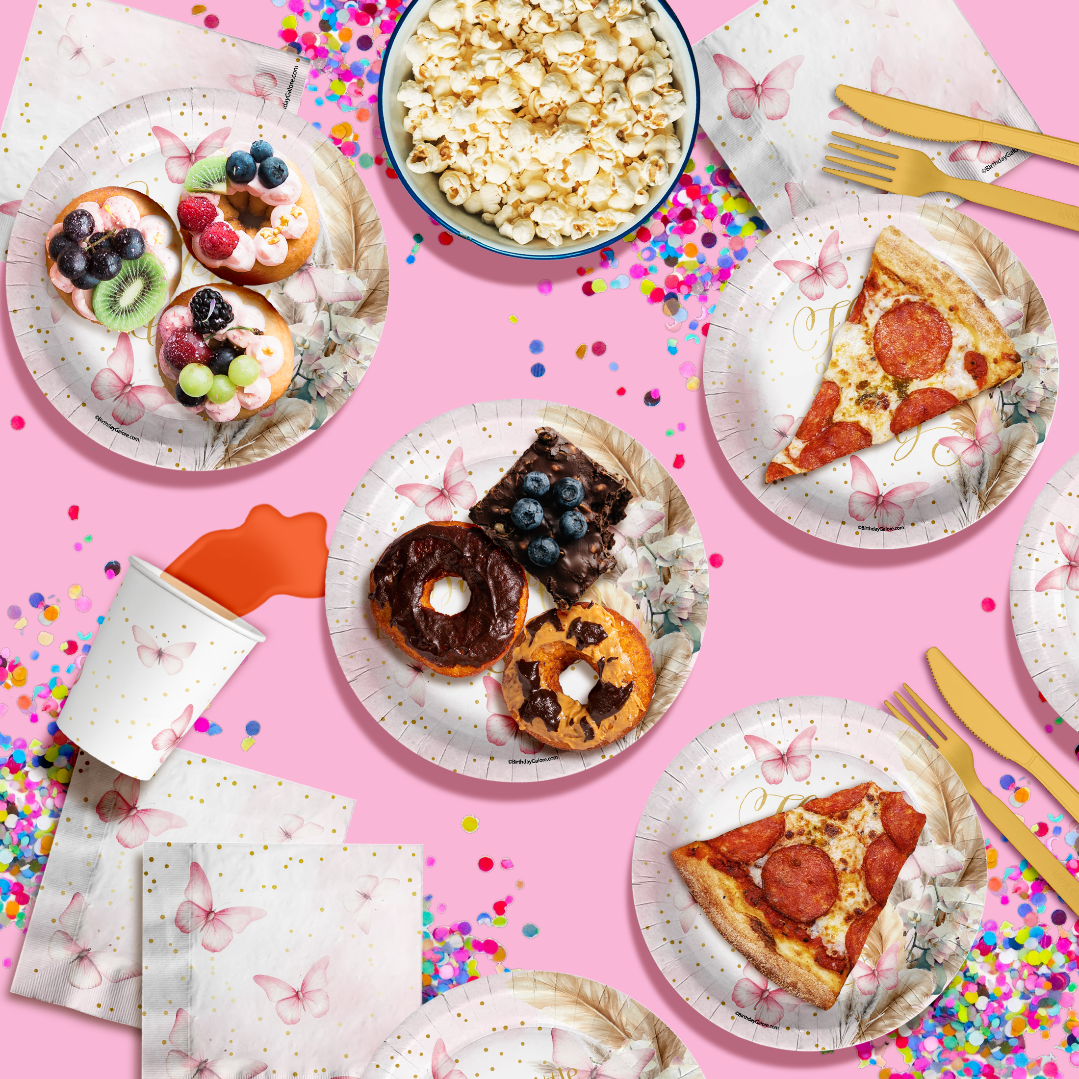 Butterfly Girl's 1st Birthday Party Supplies 64 Piece Tableware Set Includes Large 9" Paper Plates Dessert Plates, Cups and Napkins Kit for 16