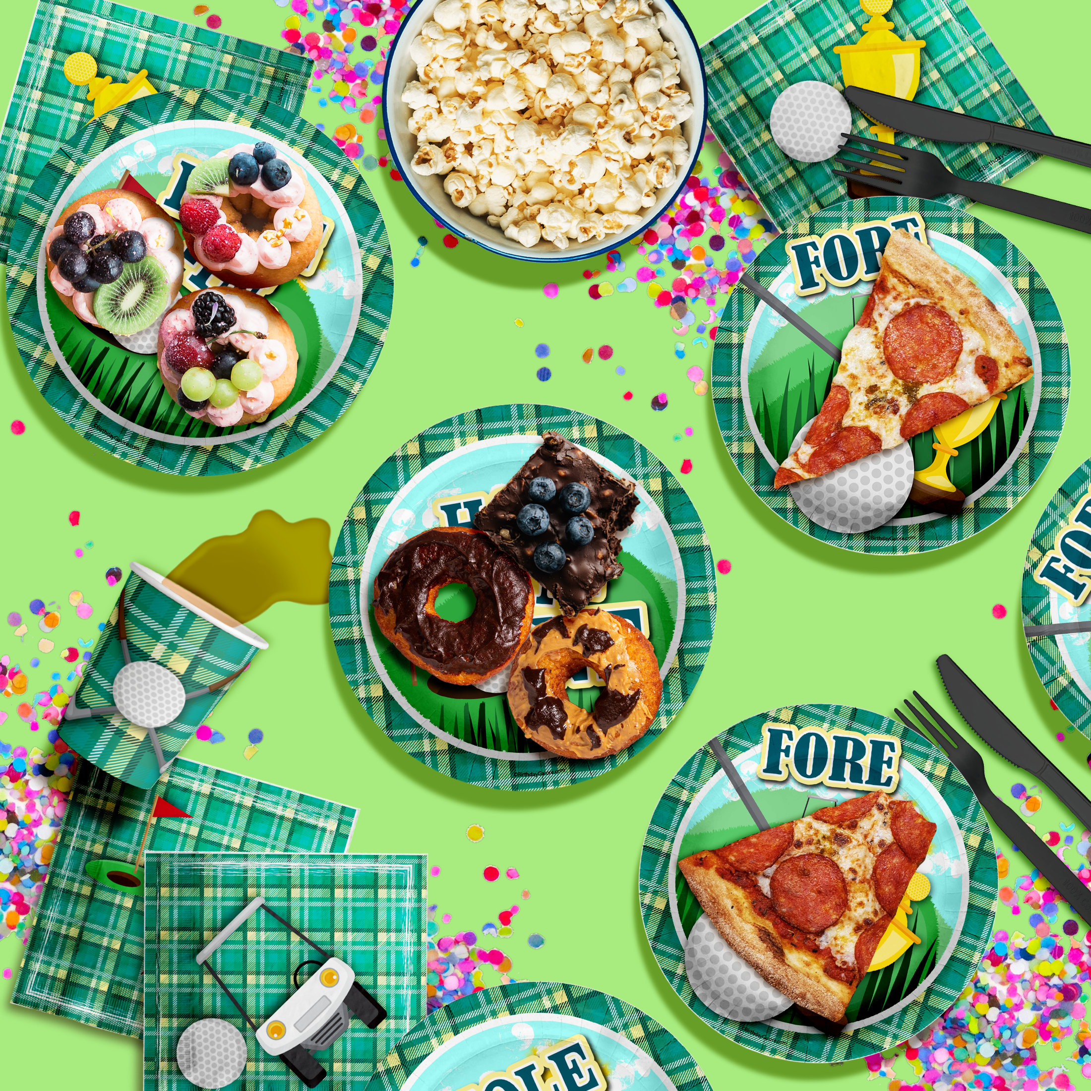 Hole in One Golf 1st Birthday Party Supplies 64 Piece Tableware Set Includes Large 9" Paper Plates Dessert Plates, Cups and Napkins Kit for 16
