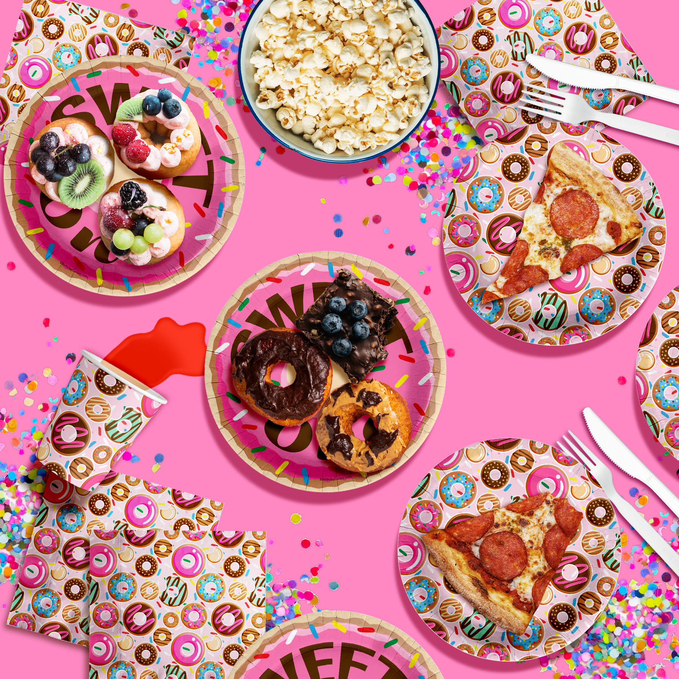 Girls 1st Birthday Party Supplies - Sweet One Donut Birthday Paper Plates - 64 Piece Tableware Set Includes Large 9" Paper Plates Dessert Plates, Cups and Napkins Kit for 16