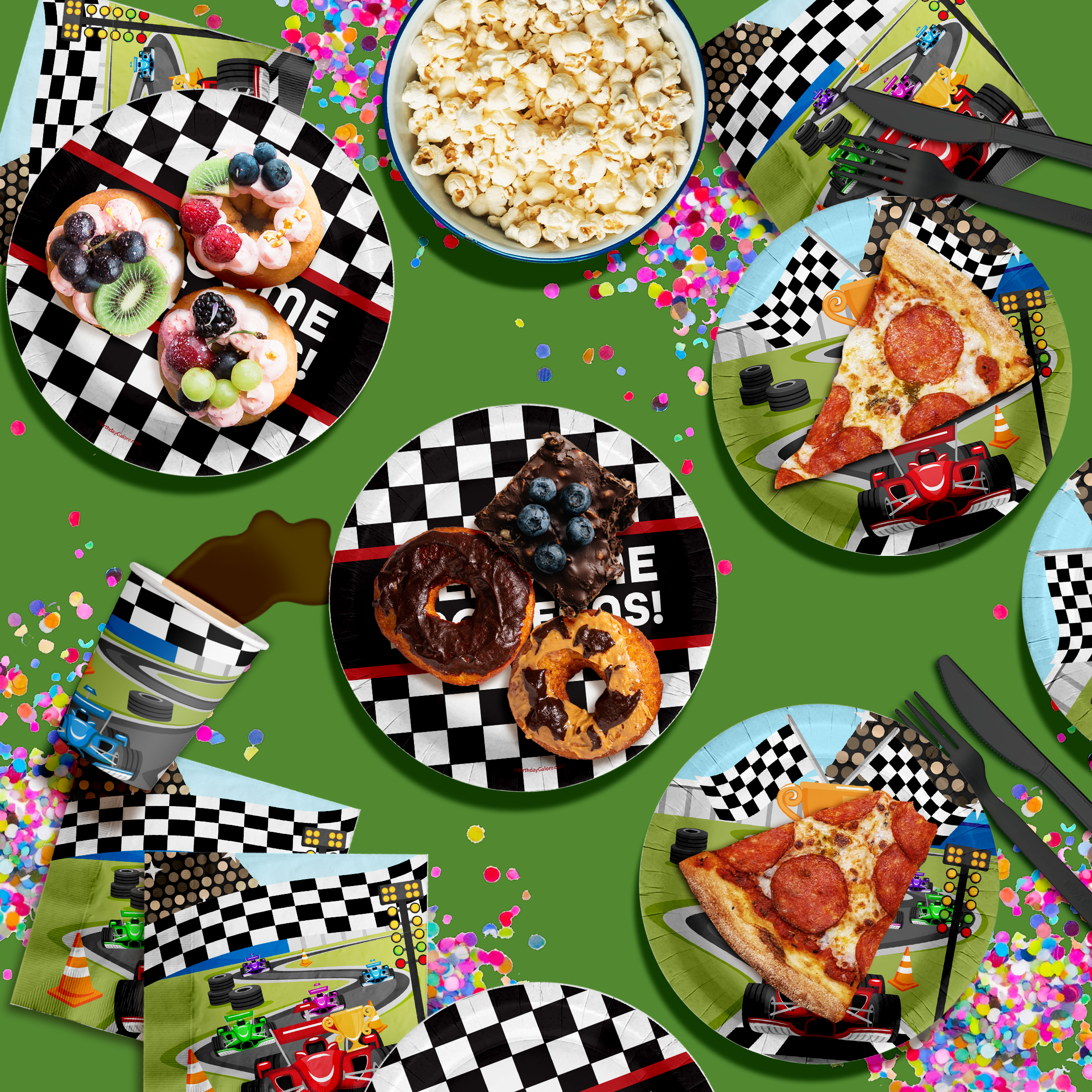 Welcome Race Fans Race Car Birthday Party Tableware Kit For 16 Guests 64 Piece