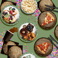 One Happy Camper Camping Boys 1st Birthday Party Supplies 64 Piece Tableware Set Includes Large 9" Paper Plates Dessert Plates, Cups and Napkins Kit for 16