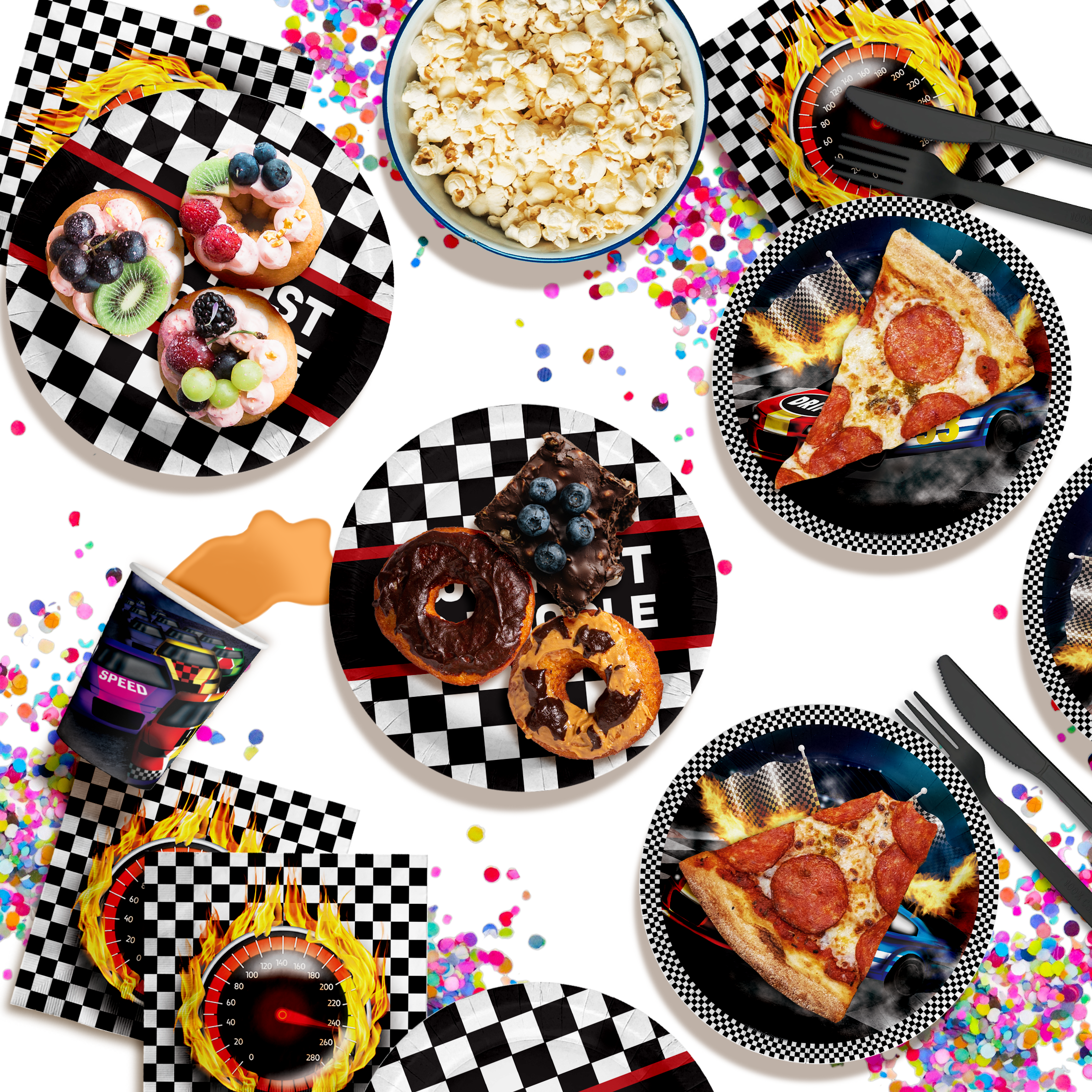 Two Fast Too Handle Race Day 2nd Birthday Party Tableware Kit For 16 Guests 64 Piece