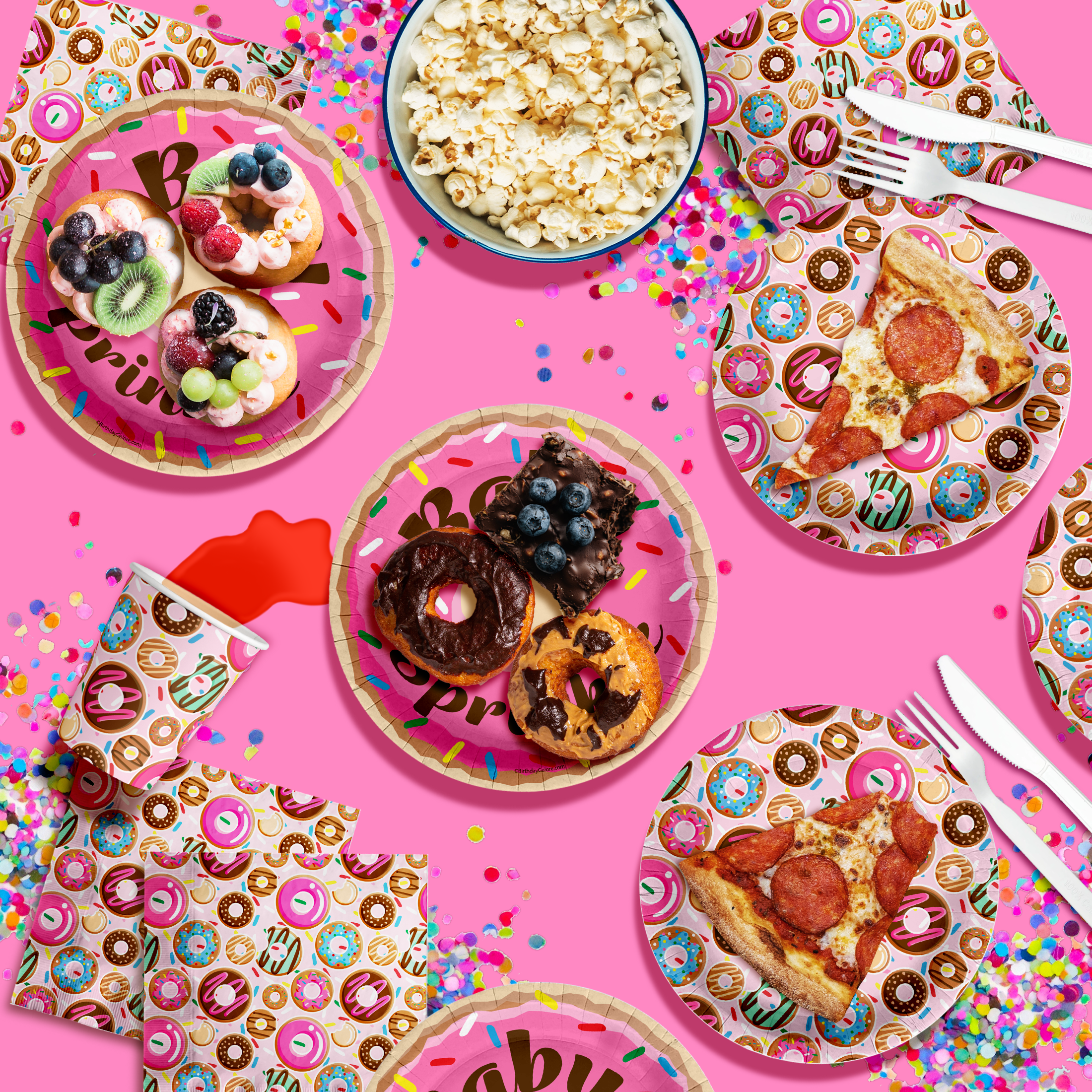 Donut Baby Sprinkles Baby Shower Party Supplies 64 Piece Tableware Set Includes Large 9" Paper Plates Dessert Plates, Cups and Napkins Kit for 16