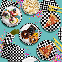 Fourever Rad Smiley Face 4th Birthday Party Supplies 64 Piece Tableware Set Includes Large 9" Dinner Plate and Small Dessert Plates Cups and Napkins Tableware Kit for 16
