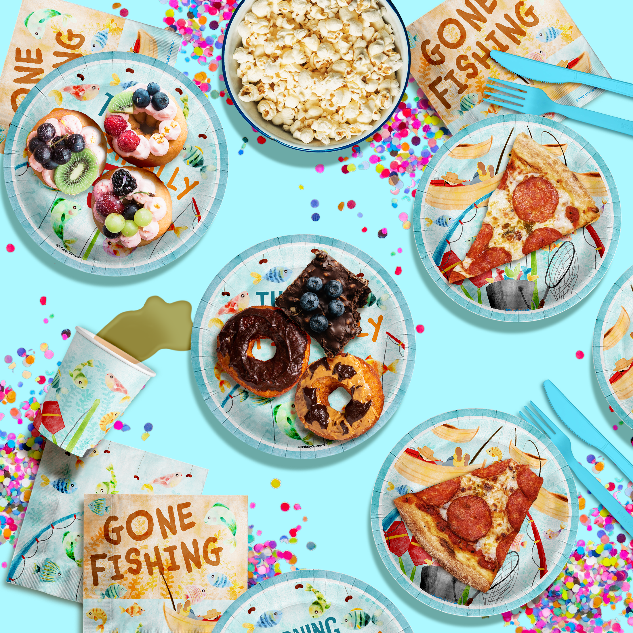 O-fish-ally Five Little Fisherman's 5th Birthday Party Tableware Kit For 16 Guests 64 Piece