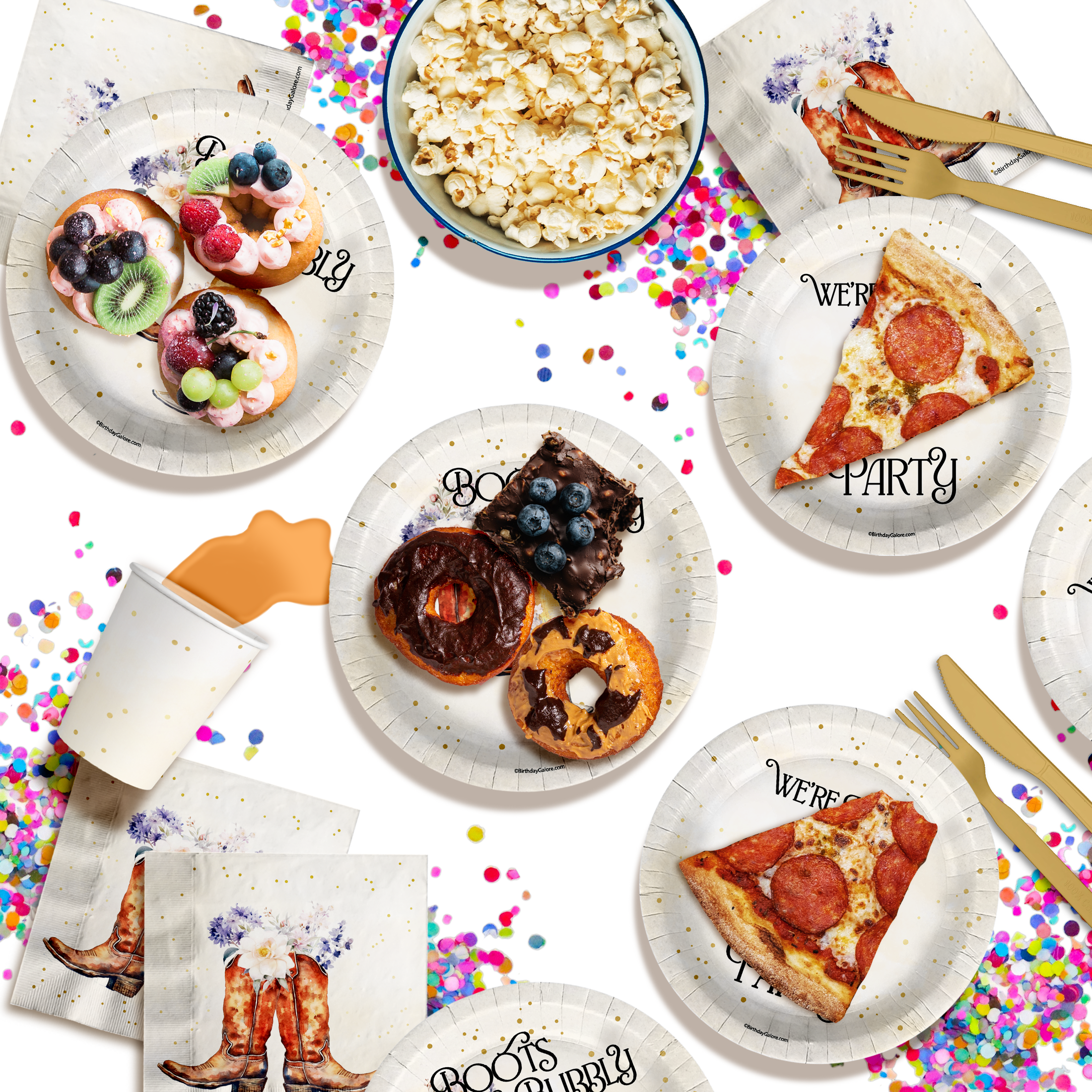 Boot and Bubbly Bridal Shower Party Supplies 64 Piece Tableware Set Includes Large 9" Paper Plates Dessert Plates, Cups and Napkins Kit for 16