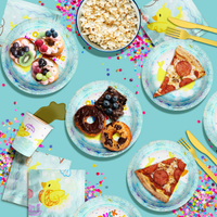 Oh Duck! We're Having Twins Baby Shower Party Supplies 64 Piece Tableware Set Includes Large 9" Paper Plates Dessert Plates, Cups and Napkins Kit for 16