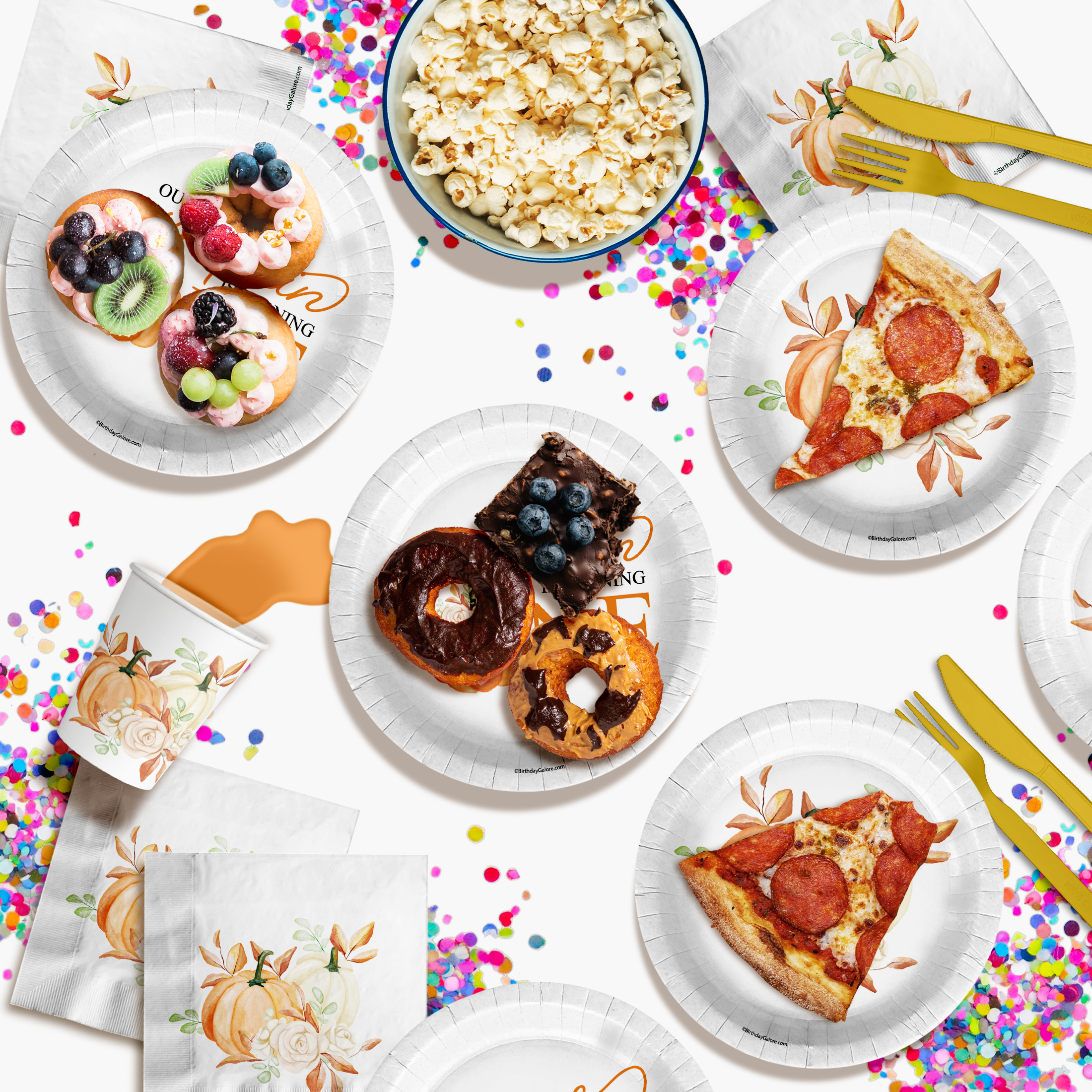 Little Pumpkin Turning One 1st Birthday Party Supplies 64 Piece Tableware Set Includes Large 9" Paper Plates Dessert Plates, Cups and Napkins Kit for 16