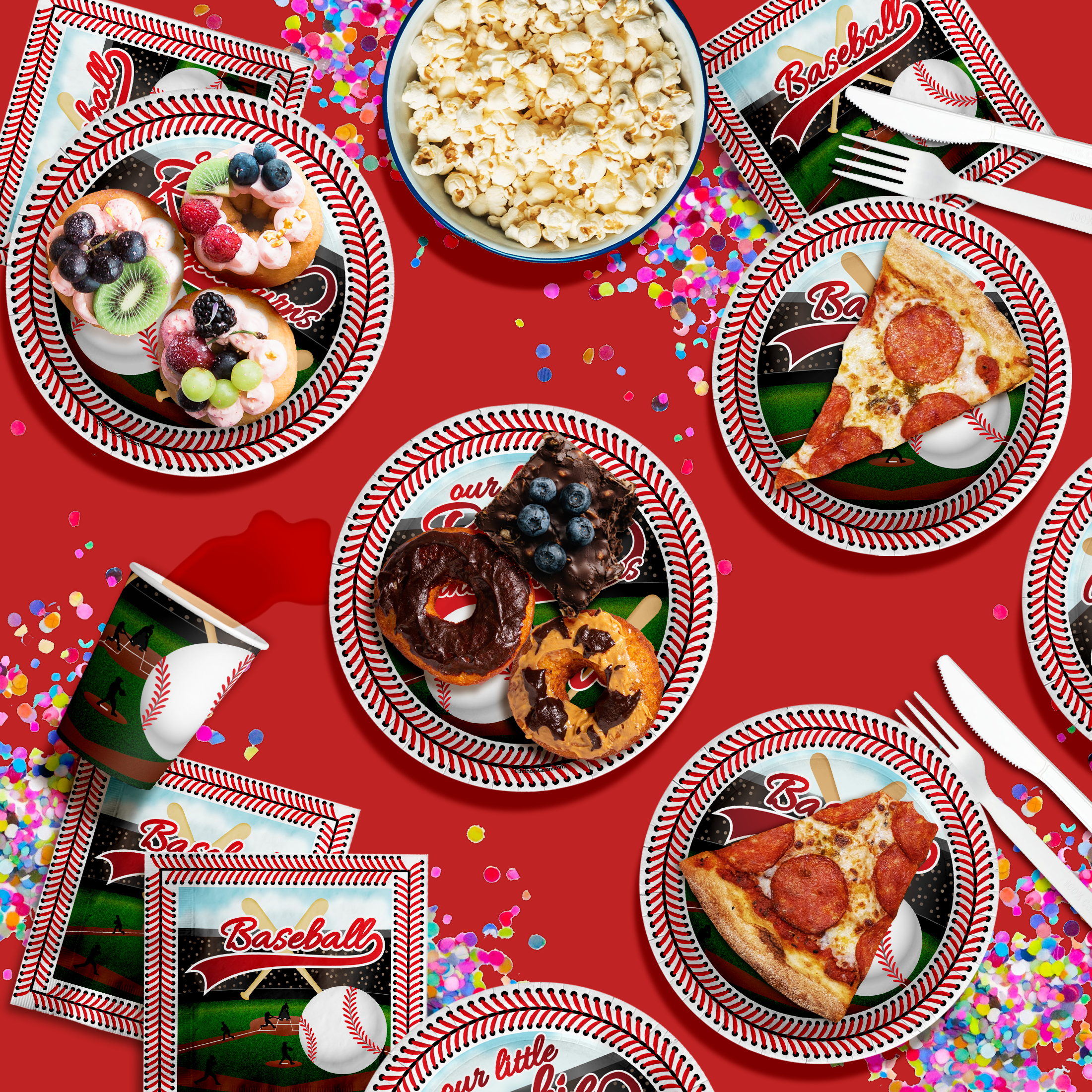 Rookie Year Baseball 1st Birthday Party Supplies 64 Piece Tableware Set Includes Large 9" Paper Plates Dessert Plates, Cups and Napkins Kit for 16