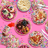 Girls 3rd Birthday Party Supplies - Sweet to Be Three Donut Birthday Paper Plates - 64 Piece Tableware Set Includes Large 9" Paper Plates Dessert Plates, Cups and Napkins Kit for 16