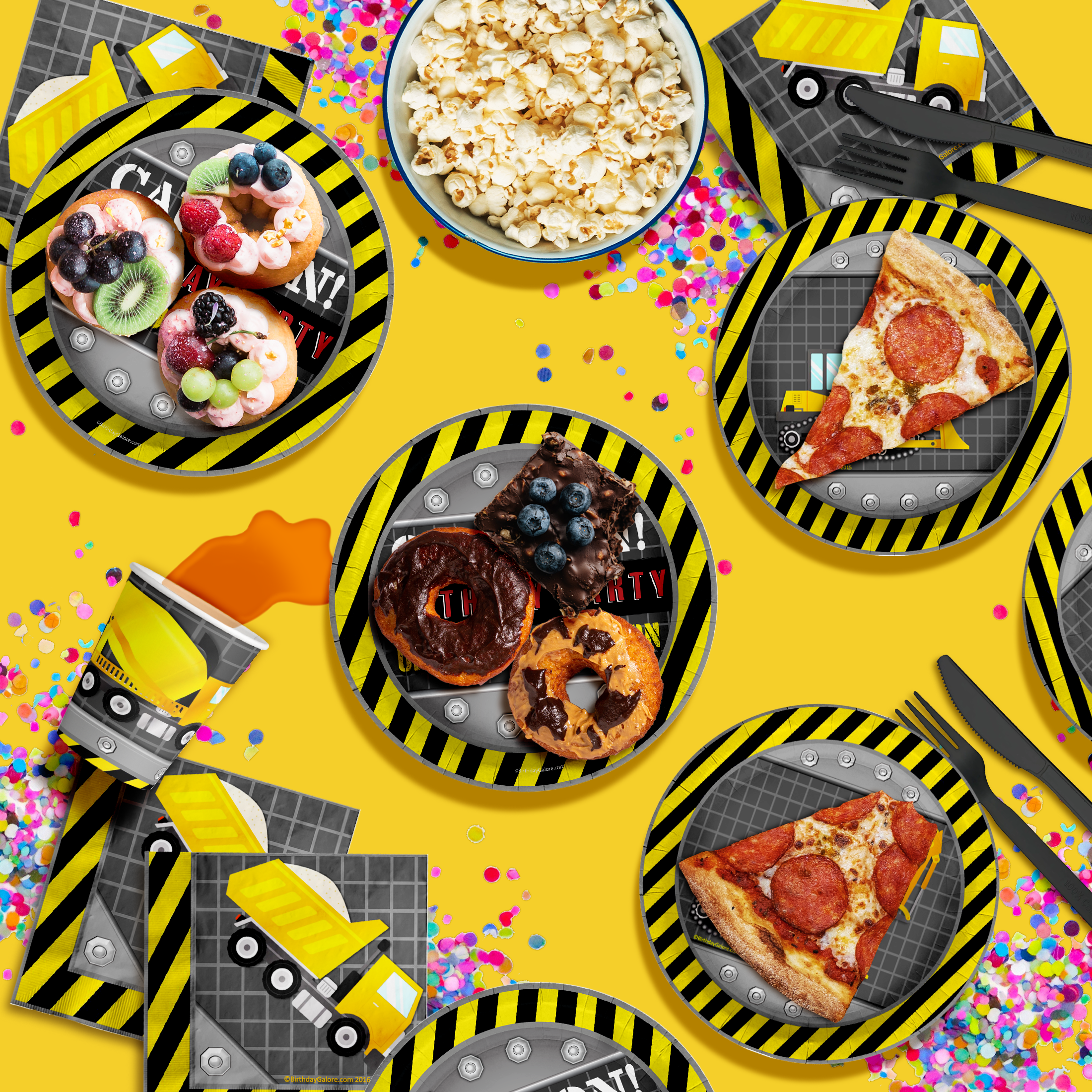 Birthday Under Construction Birthday Party Tableware Kit For 16 Guests 64 Piece