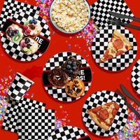 Welcome Race Fans Checkered Flag Birthday Party Tableware Kit For 16 Guests 64 Piece