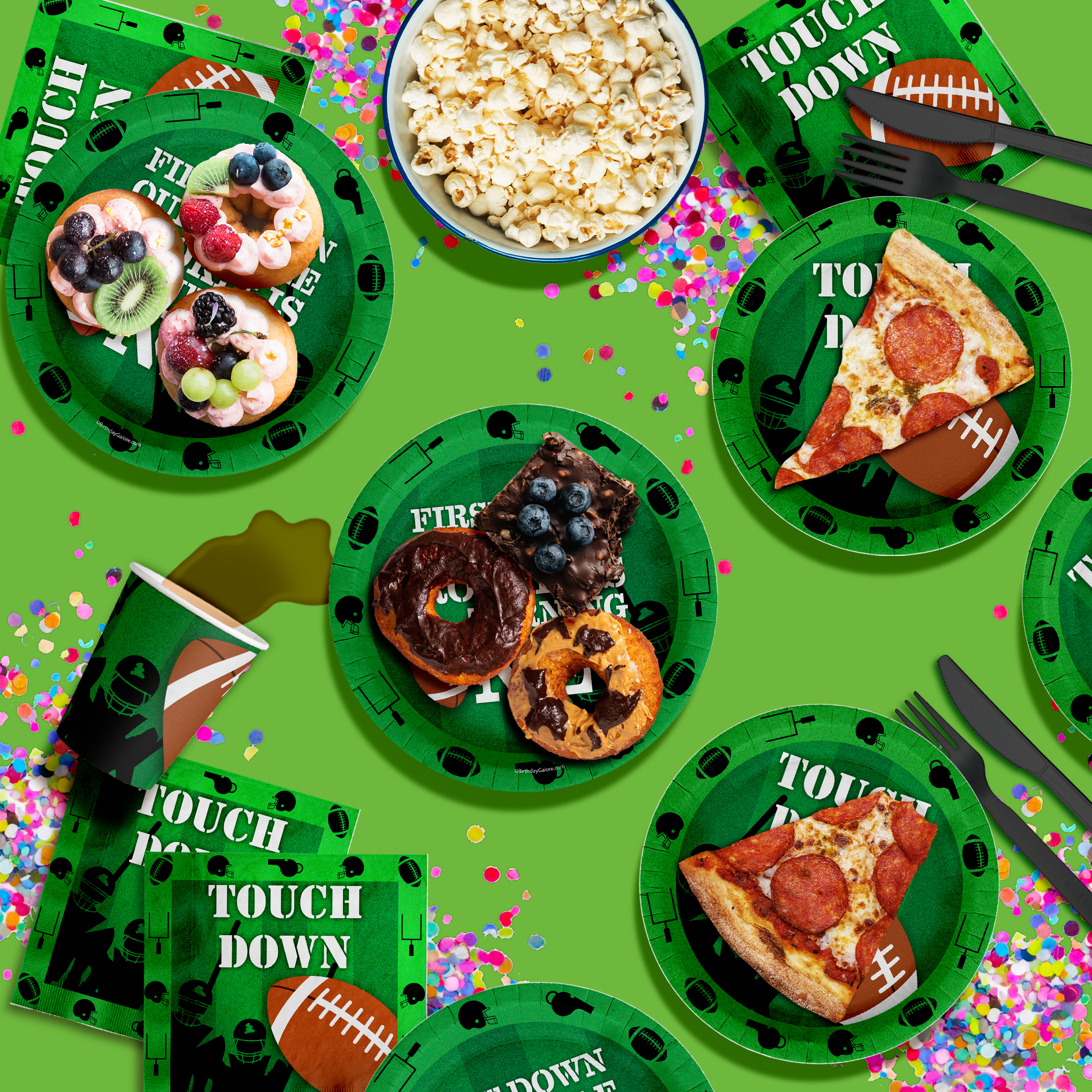 First Down Football 1st Birthday Party Tableware Kit For 16 Guests 64 Piece