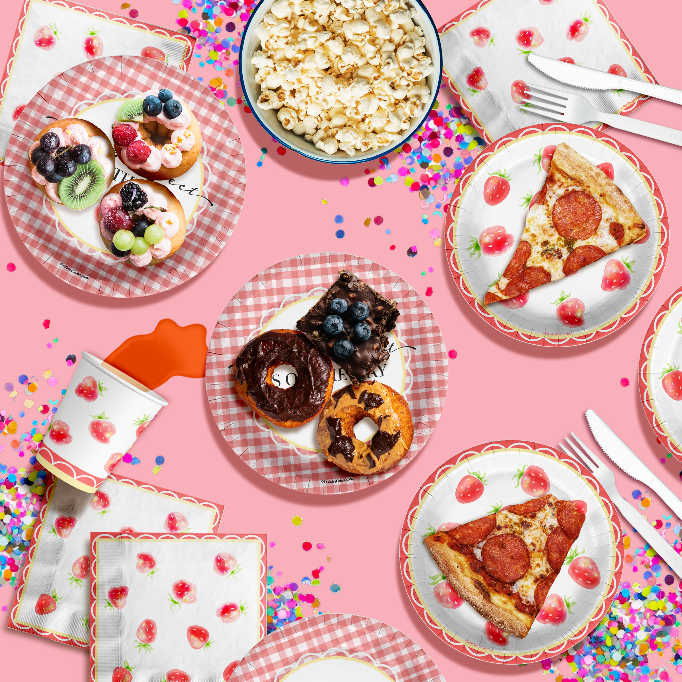 Someone Berry Sweet is on the Way Strawberry Baby Shower Party Supplies 64 Piece Tableware Set Includes Large 9" Paper Plates Dessert Plates, Cups and Napkins Kit for 16