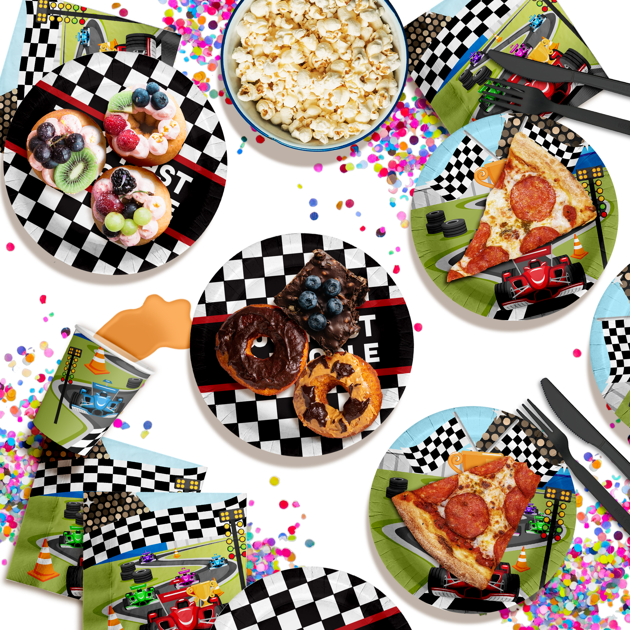 Two Fast Too Handle Race Car 2nd Birthday Party Tableware Kit For 16 Guests 64 Piece