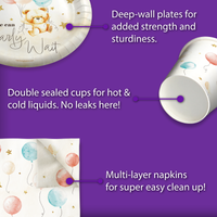 Twin Bear Baby Shower Tableware Kit For 16 Guests 64 Piece