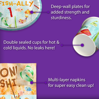 Ofishally 1 Fishing 1st Birthday Party Supplies 64 Piece Tableware Set Includes Large 9" Paper Plates Dessert Plates, Cups and Napkins Kit for 16