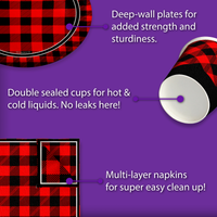 Brave Little One Buffalo Plaid 1st Birthday Party Tableware Kit For 16 Guests 64 Piece