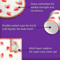 Someone Berry Sweet is on the Way Strawberry Baby Shower Party Supplies 64 Piece Tableware Set Includes Large 9" Paper Plates Dessert Plates, Cups and Napkins Kit for 16