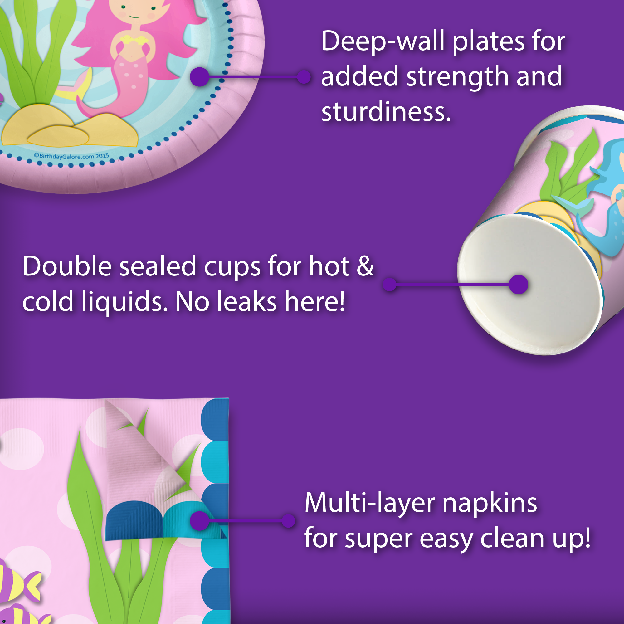 Dive into Five Mermaid 5th Birthday Party Tableware Kit For 16 Guests 64 Piece