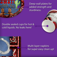 Our Little Buckaroo is Turning Two 2nd Birthday Party Supplies 64 Piece Tableware Set Includes Large 9" Paper Plates Dessert Plates, Cups and Napkins Kit for 16