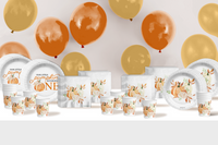 Little Pumpkin Turning One 1st Birthday Party Supplies 64 Piece Tableware Set Includes Large 9" Paper Plates Dessert Plates, Cups and Napkins Kit for 16