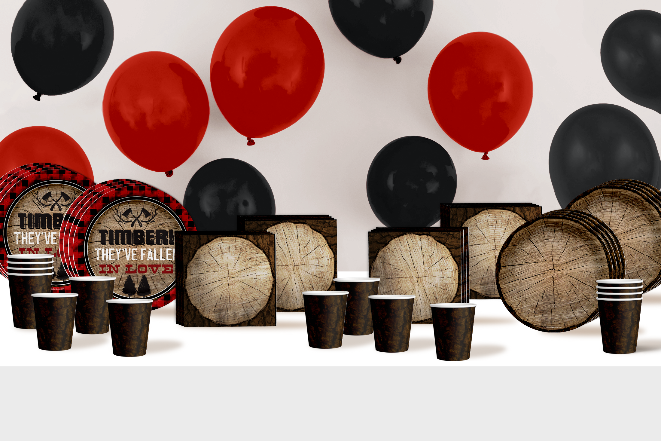 Timber They've Fallen In Love Tree Jack and Jill Party Tableware Kit For 16 Guests 64 Piece