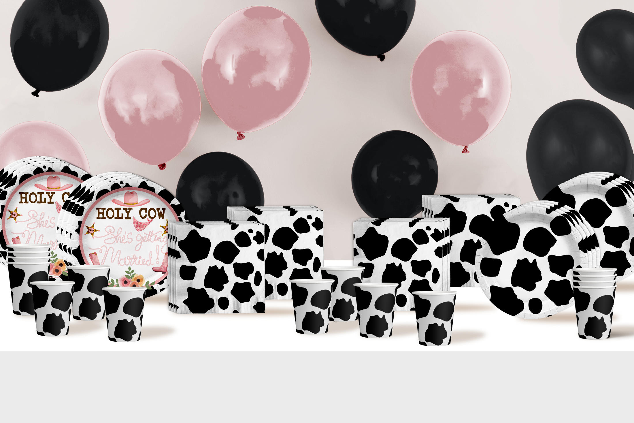 Holy Cow She's Getting Married Bridal Shower Party Supplies 64 Piece Tableware Set Includes Large 9" Paper Plates Dessert Plates, Cups and Napkins Kit for 16