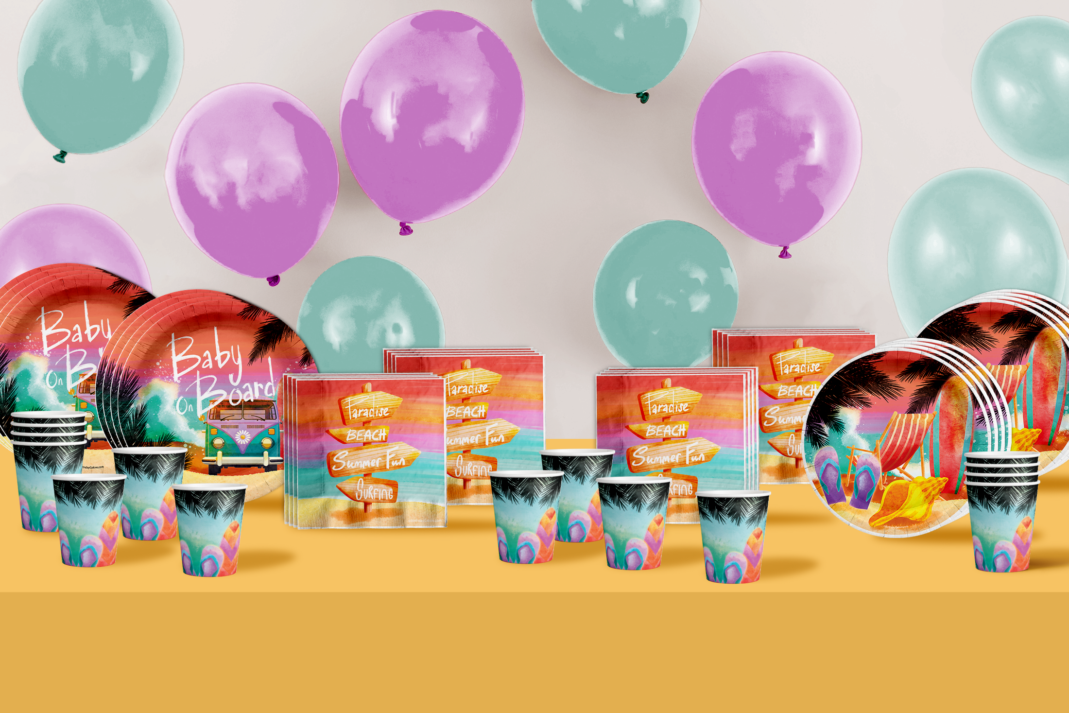Baby on Board Baby Shower Party Supplies 64 Piece Tableware Set Includes Large 9" Paper Plates Dessert Plates, Cups and Napkins Kit for 16
