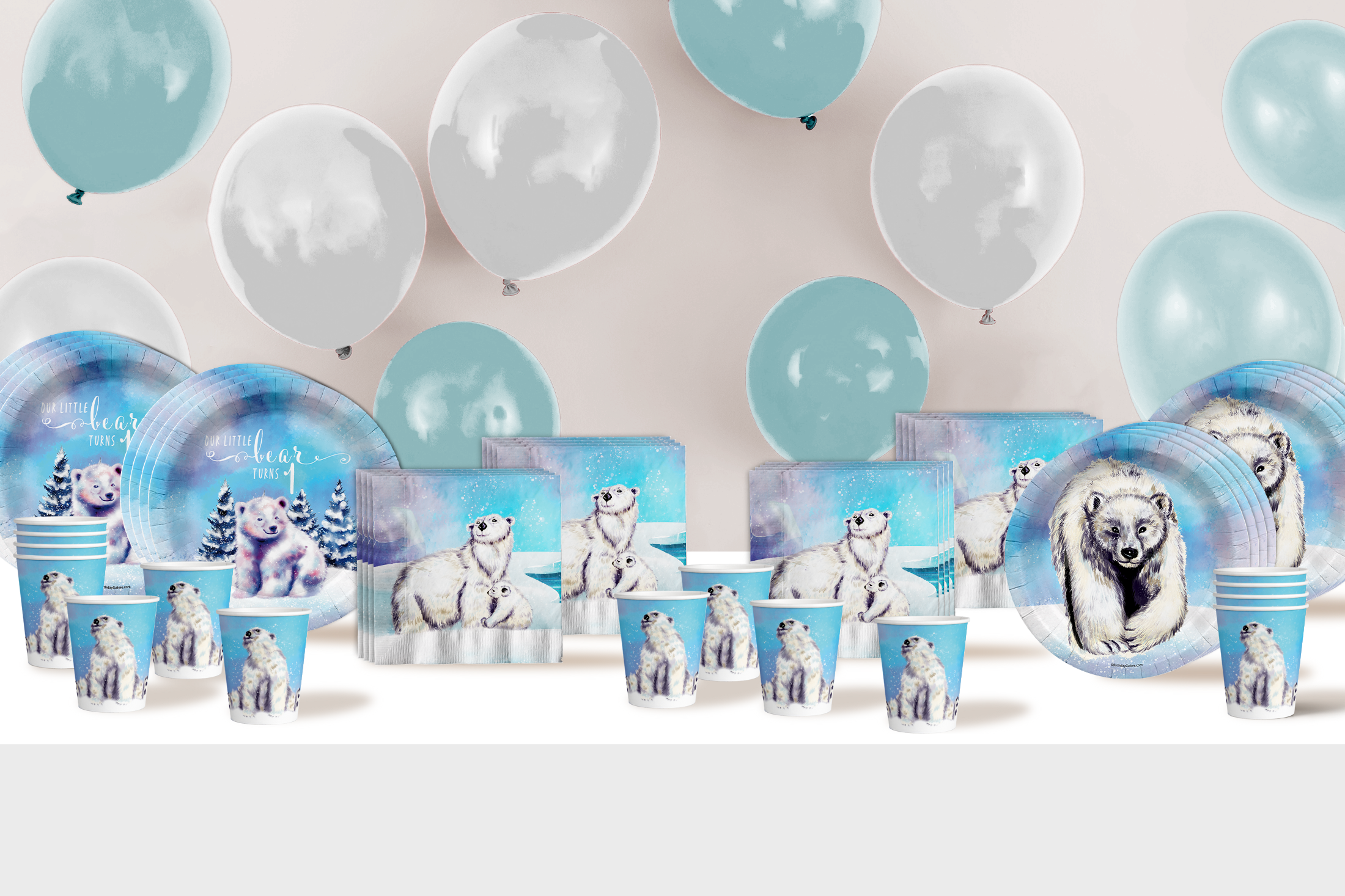 Our Little Polar Bear Is Turning One 1st Birthday Party Tableware Kit For 16 Guests 64 Piece
