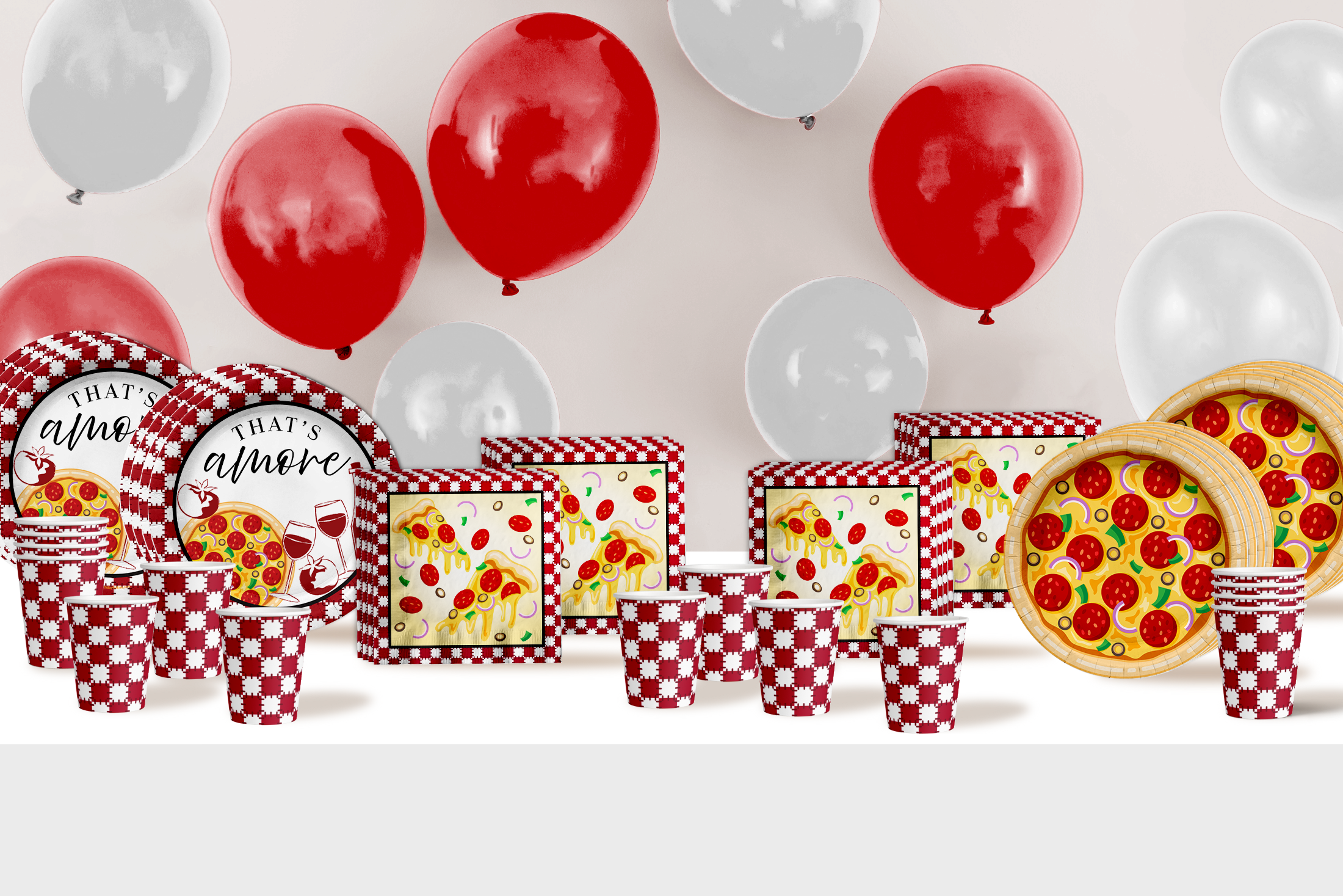 That's Amore Bridal Shower Party Supplies 64 Piece Tableware Set Includes Large 9" Paper Plates Dessert Plates, Cups and Napkins Kit for 16