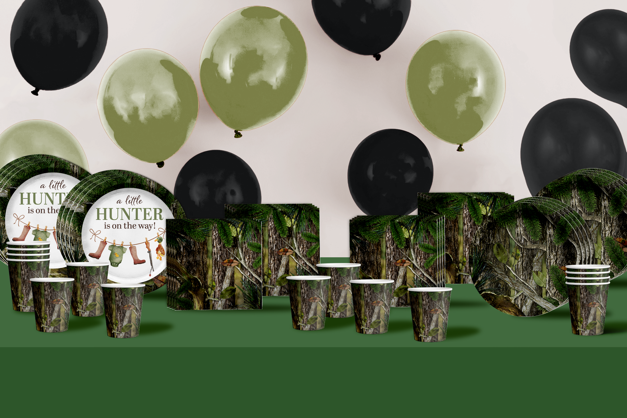 Duck Hunter Baby Shower Party Supplies 64 Piece Tableware Set Includes Large 9" Paper Plates Dessert Plates, Cups and Napkins Kit for 16