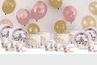 Fairytale Princess 1st Birthday Party Supplies 64 Piece Tableware Set Includes Large 9" Paper Plates Dessert Plates, Cups and Napkins Kit for 16