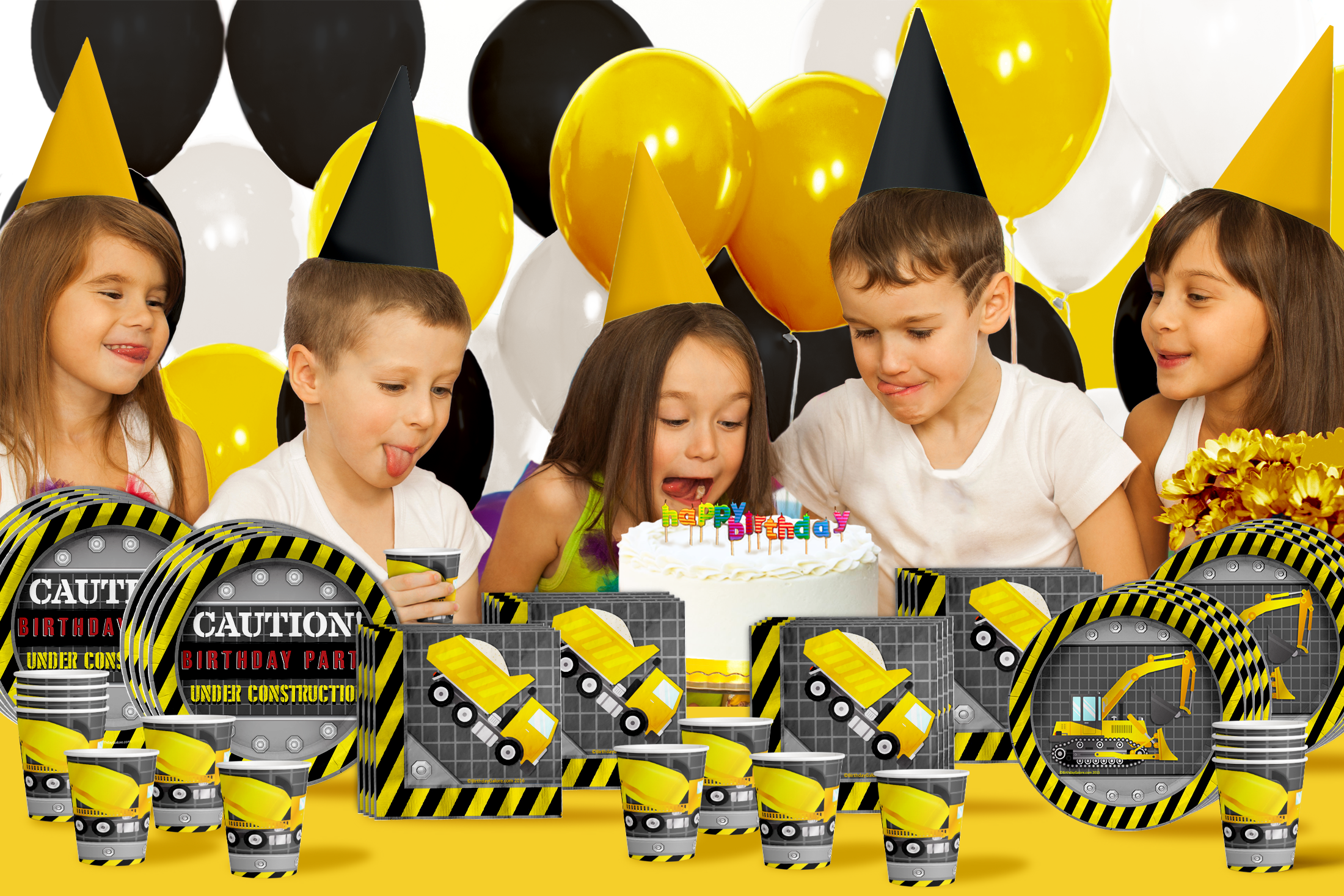 Birthday Under Construction Birthday Party Tableware Kit For 16 Guests 64 Piece