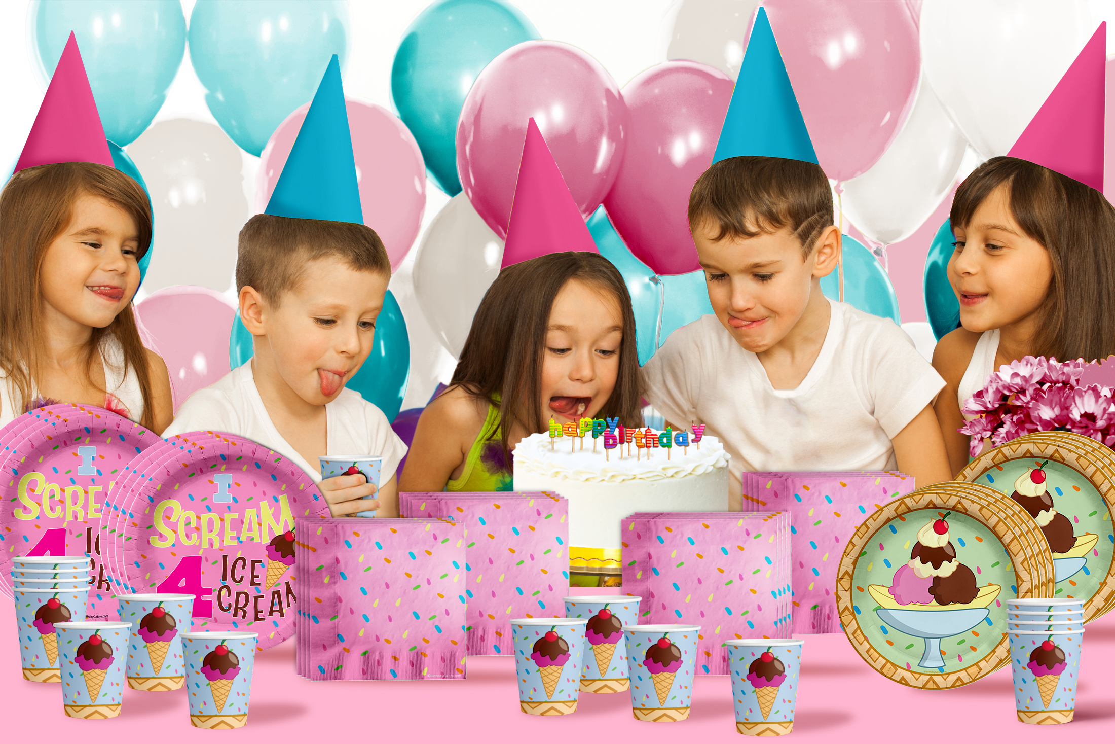 I Scream Four Ice Cream 4th Birthday Party Tableware Kit For 16 Guests 64 Piece