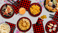 Adventures Awaits Baby Boy Baby Shower Buffalo Plaid Tableware Kit For 16 Guests 64 Piece
