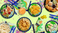 Three Rex Dinosaur Boy's 3rd Birthday Party Tableware Kit For 16 Guests 64 Piece
