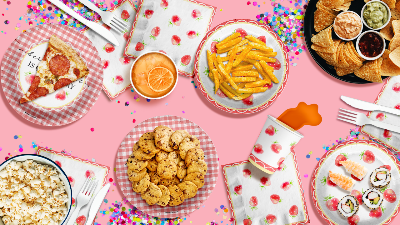 Someone Berry Sweet is on the Way Strawberry Baby Shower Party Supplies 64 Piece Tableware Set Includes Large 9" Paper Plates Dessert Plates, Cups and Napkins Kit for 16