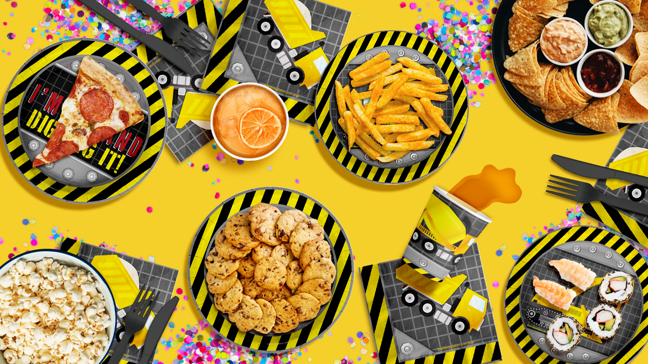 I'm Four and Digging It Construction 4th Birthday Party Tableware Kit For 16 Guests 64 Piece