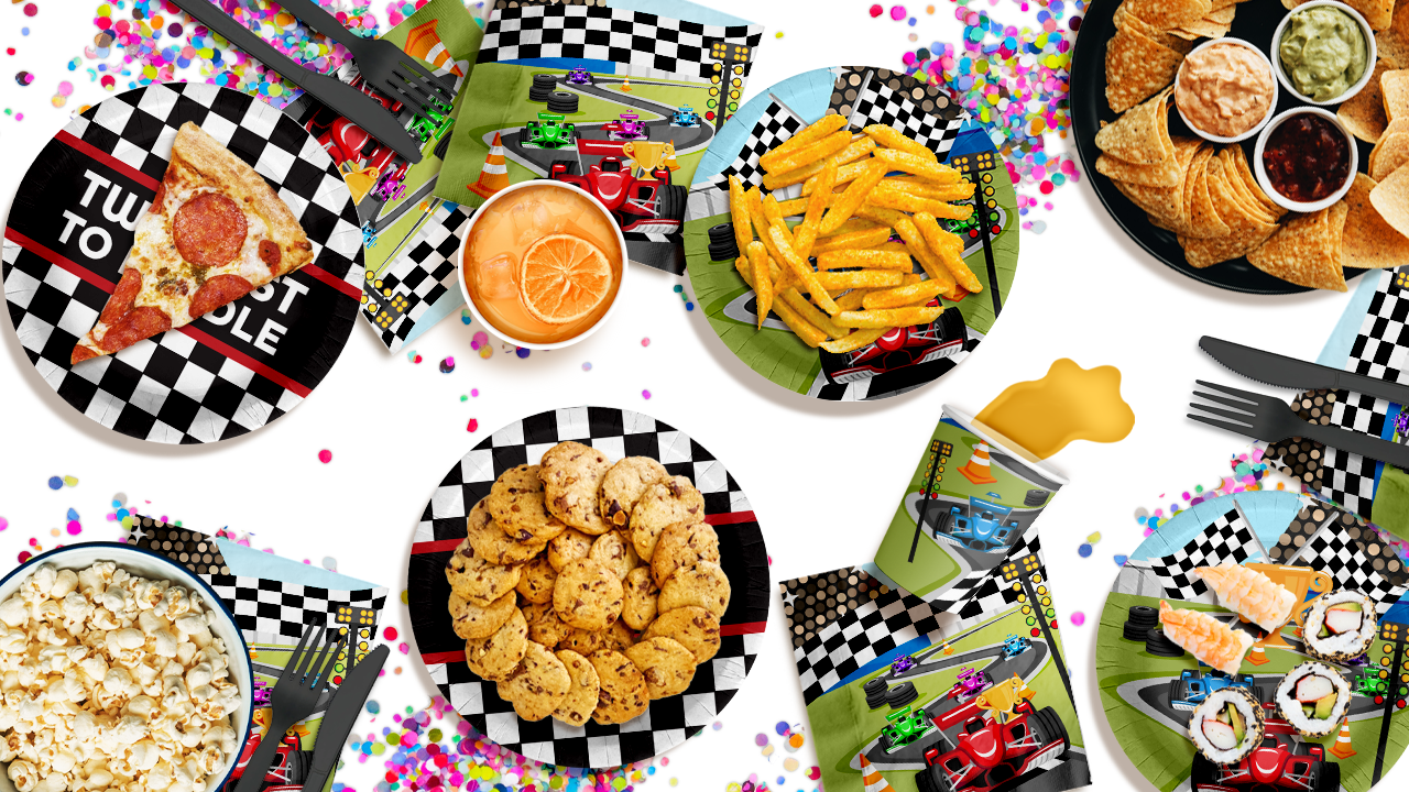 Two Fast Too Handle Race Car 2nd Birthday Party Tableware Kit For 16 Guests 64 Piece