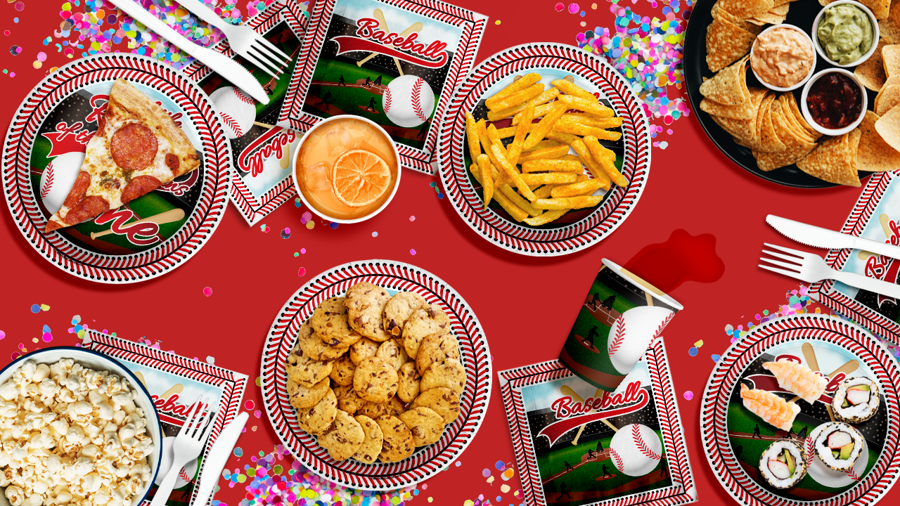 Rookie Year Baseball 1st Birthday Party Supplies 64 Piece Tableware Set Includes Large 9" Paper Plates Dessert Plates, Cups and Napkins Kit for 16