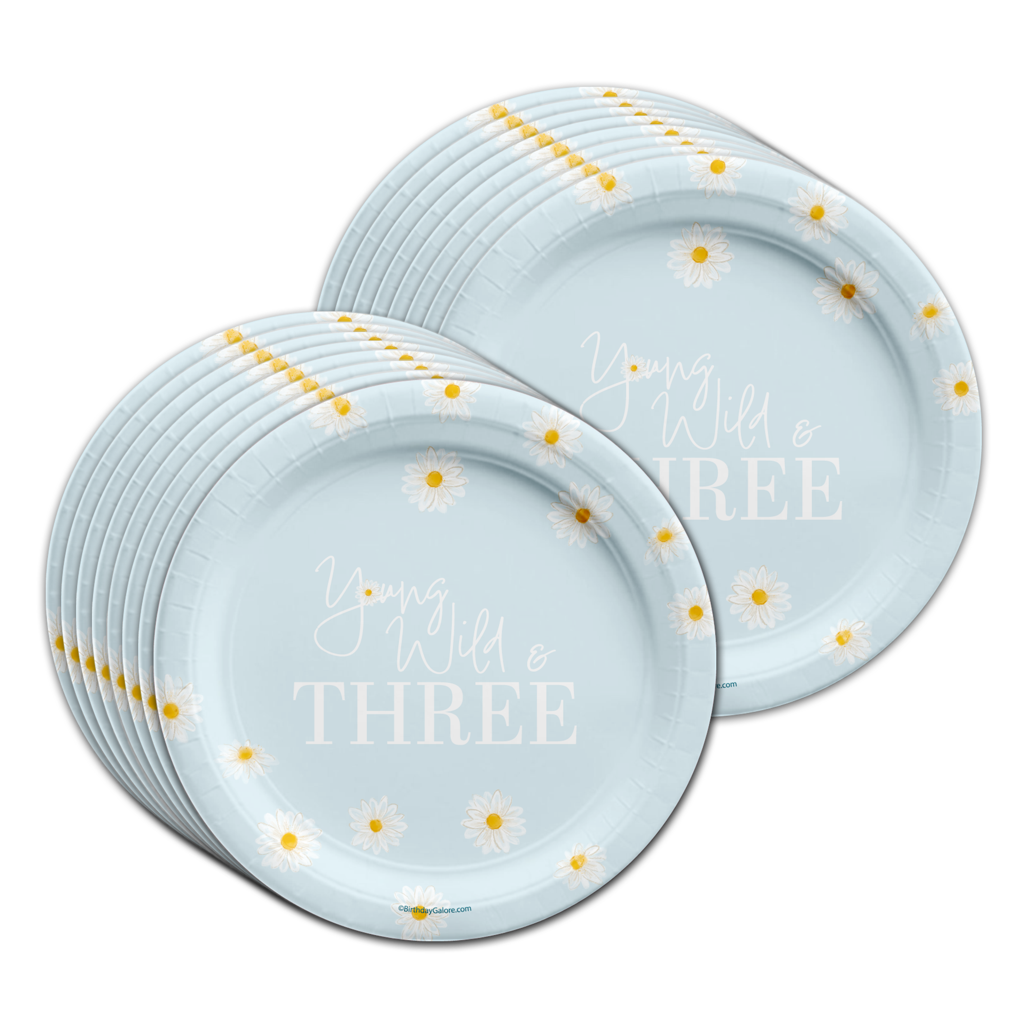 Young Wild and Three Daisy 3rd Birthday Party Tableware Kit For 16 Guests