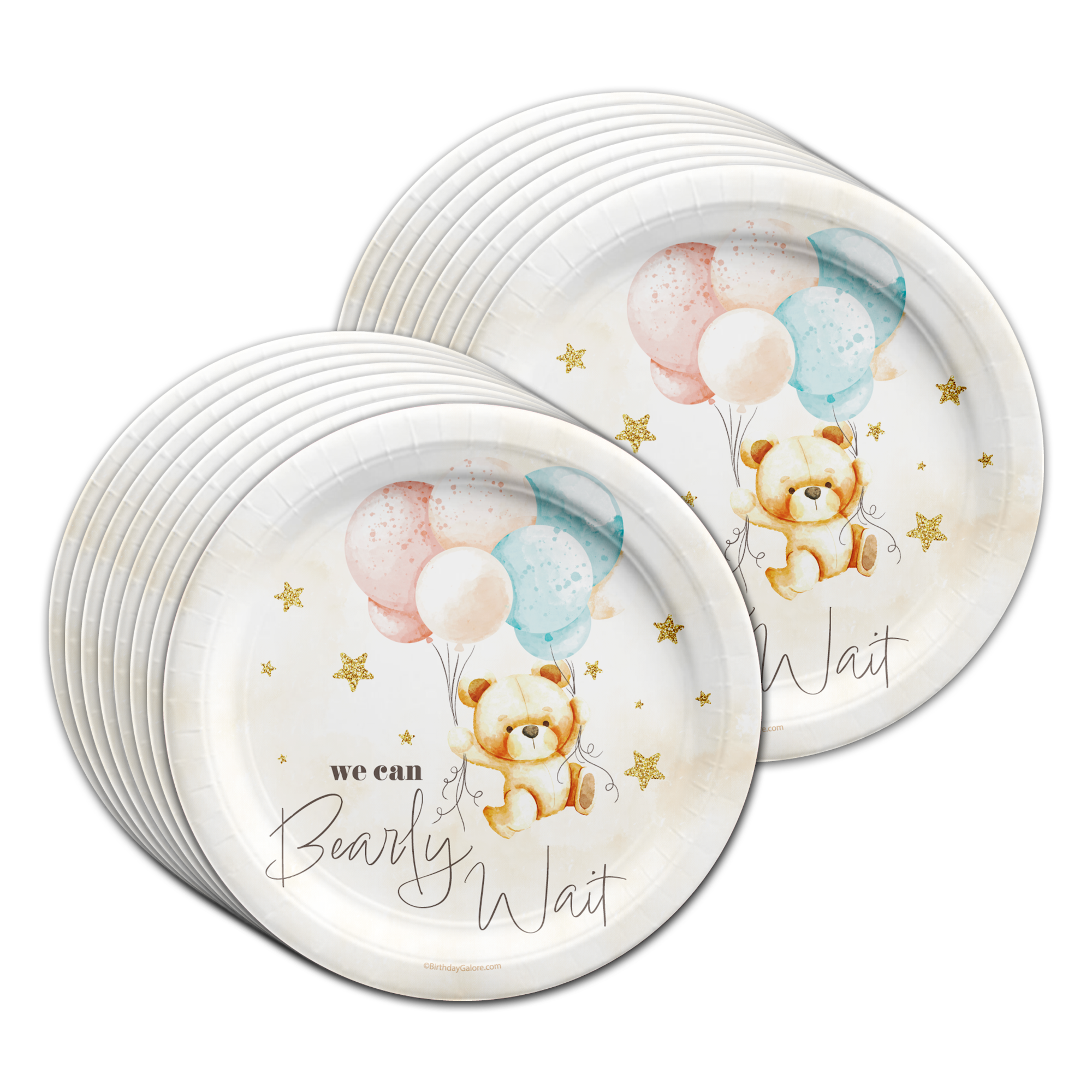 Twin Bear Baby Shower Tableware Kit For 16 Guests 64 Piece