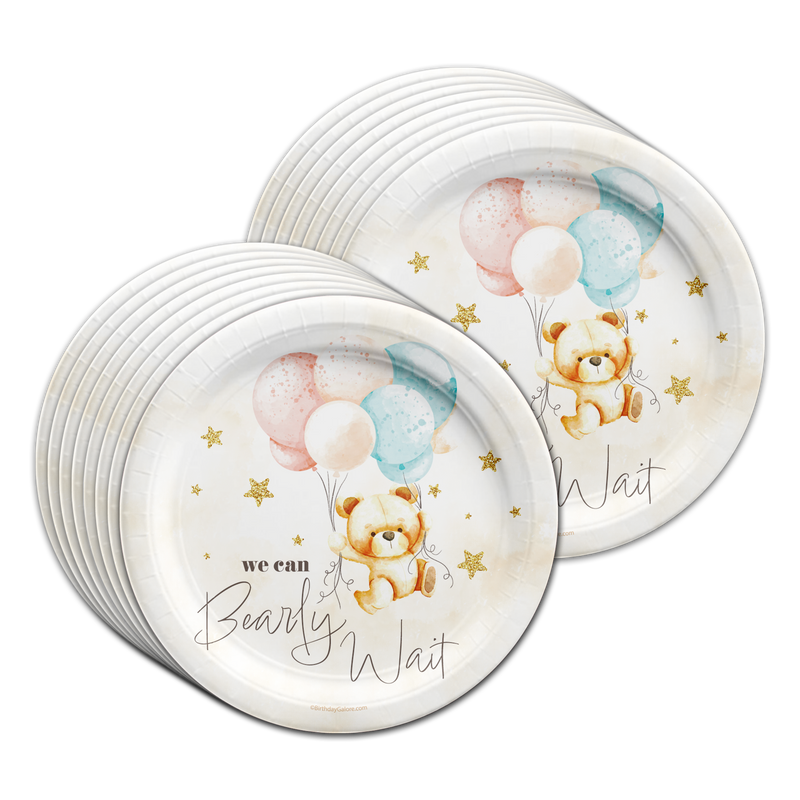 We Can Bearly Wait! Gender Reveal Party Tableware Kit For 16 Guests 64 Piece