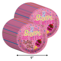 Girls 2nd Birthday Party Supplies - 2 Scoops Ice Cream Birthday Paper Plates - Large 9" Paper Plates in Bulk 32 Piece