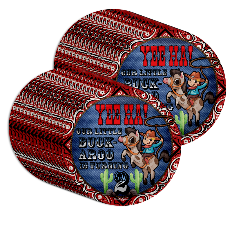 Our Little Buckaroo is Turning Two Cowboy 2nd Birthday Party Supplies Large 9" Paper Plates in Bulk 32 Piece