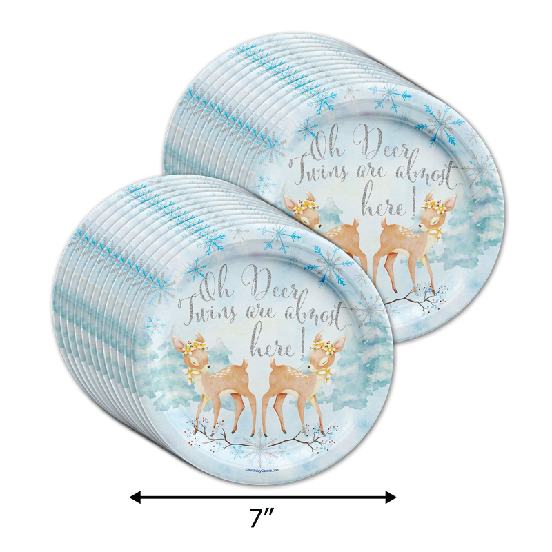 Oh Deer Twins Are Almost Here! Baby Shower Tableware Kit For 24 Guests
