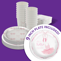She's Tutu Cute Pink Bows 2nd Birthday Party Tableware Kit For 16 Guests 64 Piece